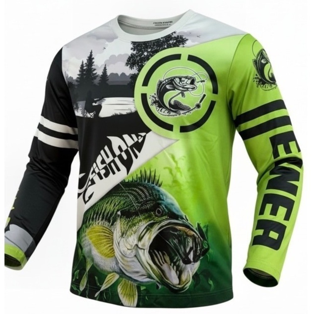 Zootop Bear Mens Large Bass Fishing Jersey Long Sleeve Graphic Shirt (N35)